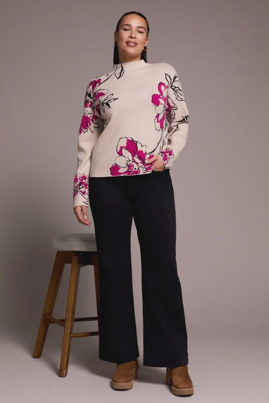 KNIT JACQUARD FUNNEL NECK SWEATER