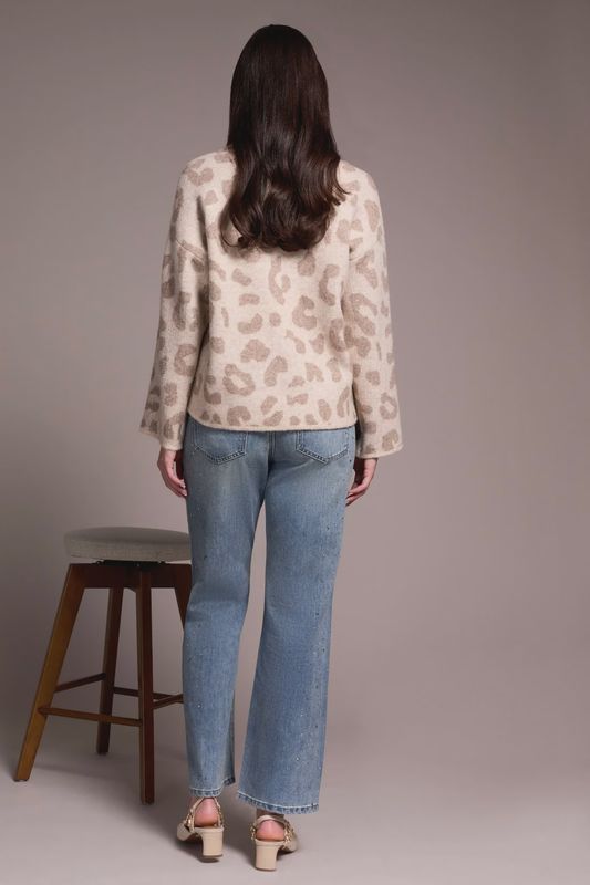 SEQUIN ANIMAL PRINT CREW NECK JACQUARD SWEATER