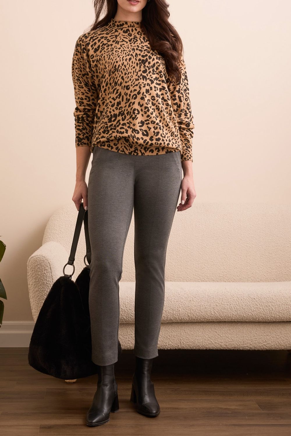 LIGHTWEIGHT PRINTED LONG-SLEEVE FUNNEL NECK SWEATER