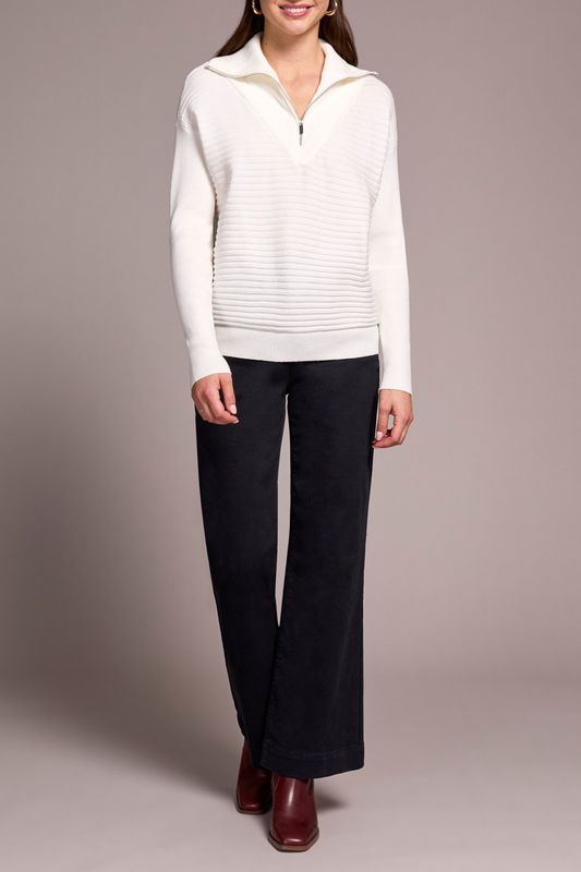 SOFT ZIP-UP V-NECK SWEATER