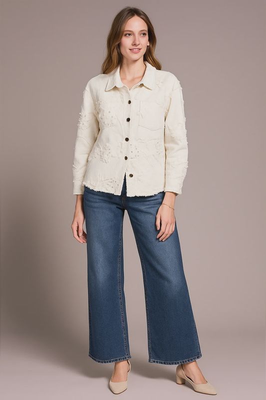 RHINESTONE APPLIQUE COLLARED SHIRT