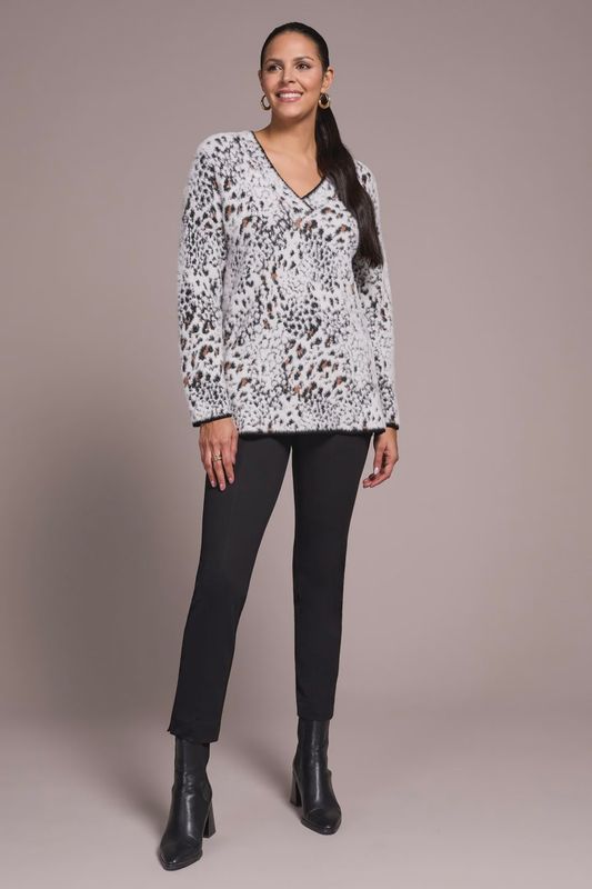 ANIMAL PRINT V-NECK SWEATER