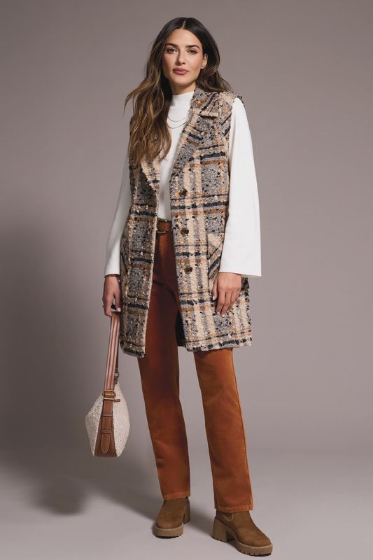 PLAID WIDE NOTCH COLLAR VEST