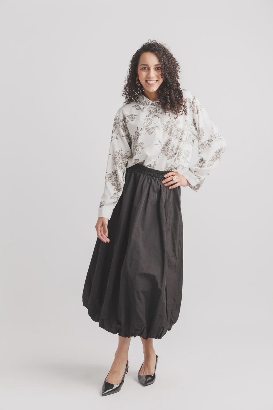 BUBBLE-HEM MIDI SKIRT, Size: xs