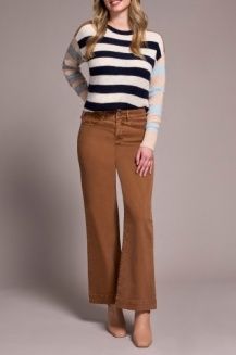 COMFORT STRETCH FLY FRONT WIDE LEG PANTS, Colour: walnut, Size: 6