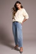SOFT PEARL APPLIQUE DOLMAN SLEEVE SWEATER, Size: s