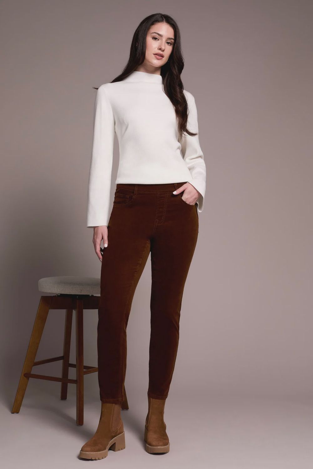 AUDREY MICRO CORD PULL-ON ANKLE PANT, Color: DK-ANISE,, Size: 6