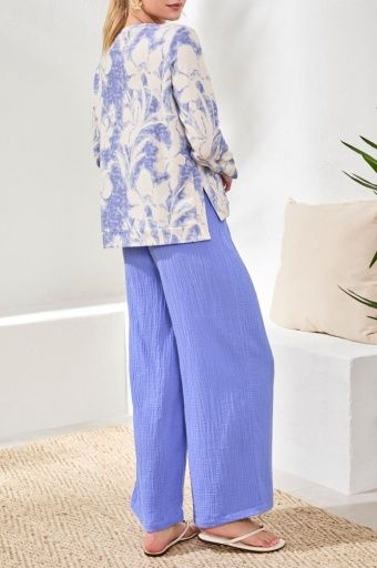 CRINKLE GAUZE ELASTIC WAIST FLOWY PANTS