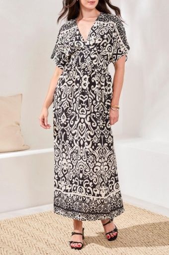 S/S DRESS W/BORDER PRINT-QUARTZ