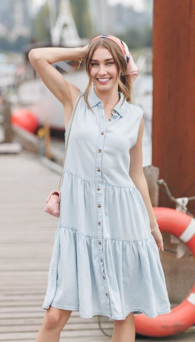 TIERED BUTTON-FRONT DRESS