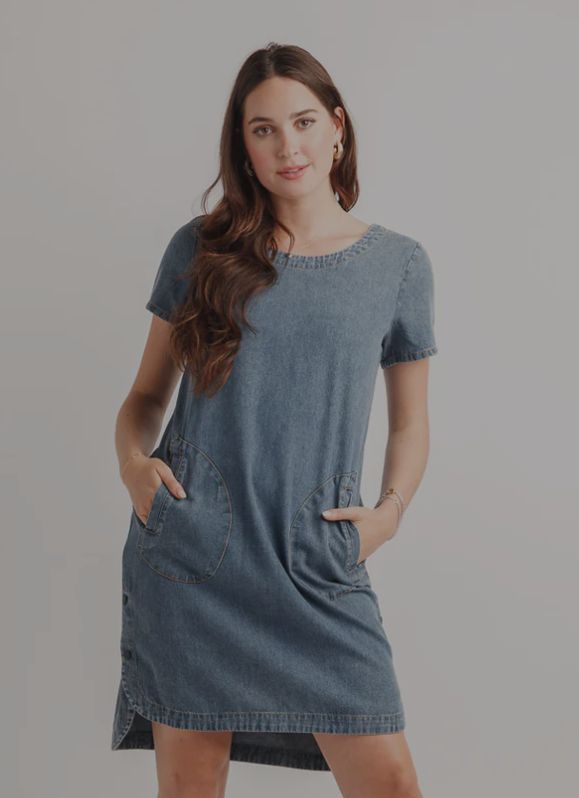 SHORT SLEEVE DENIM DRESS