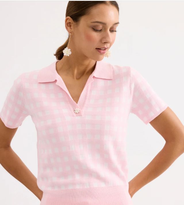 PINK CHECKERED POLO KNIT