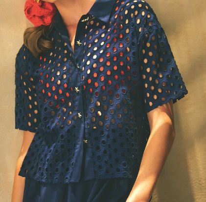 NAVY BLOUSE W/ GOLD DETAIL
