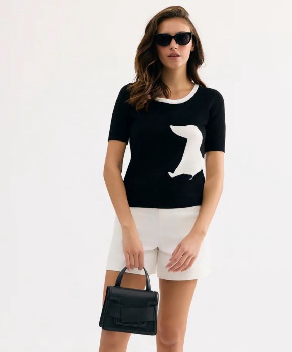 BLACK &amp; WHITE DOG KNIT SWEATER