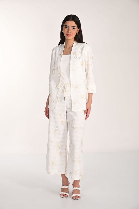 WHITE &amp; GOLD PULL-ON PANT