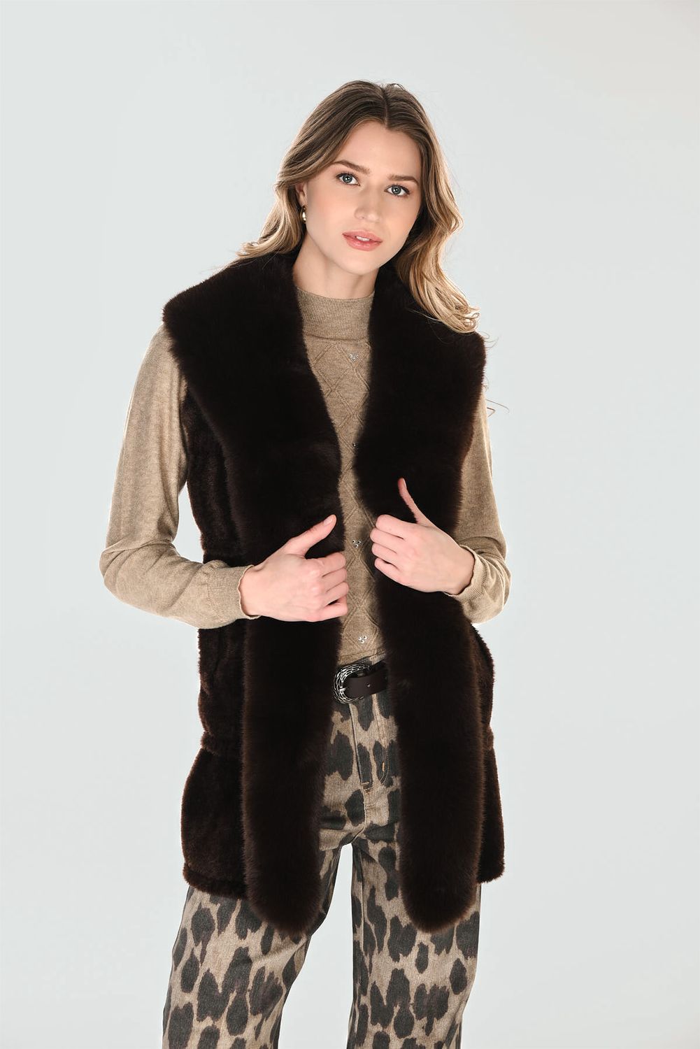 BROWN FAUX FUR VEST