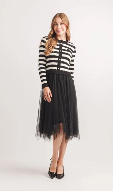 Stripped Knit Twofer Dress