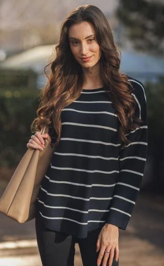 THIN STRIPE DROP SLEEVE KNIT