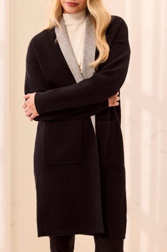 OPEN COATIGAN WITH PATCH POCKETS-BLACK