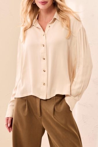 L/S BTN FRT BLOUSE-MOONSTONE
