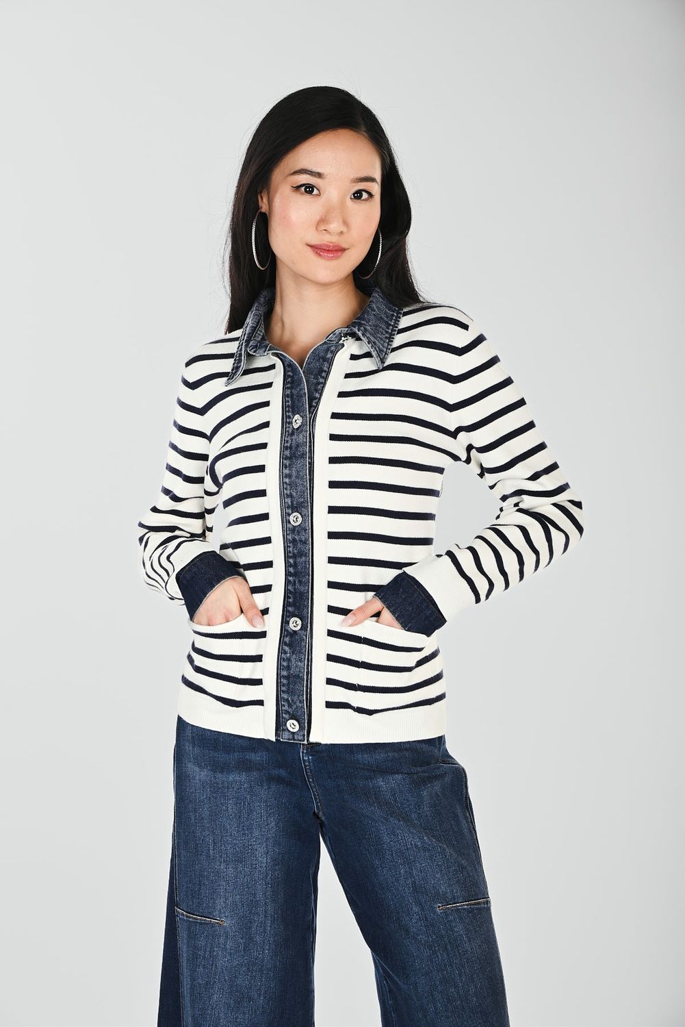 KNIT JACKET - WHITE/NAVY