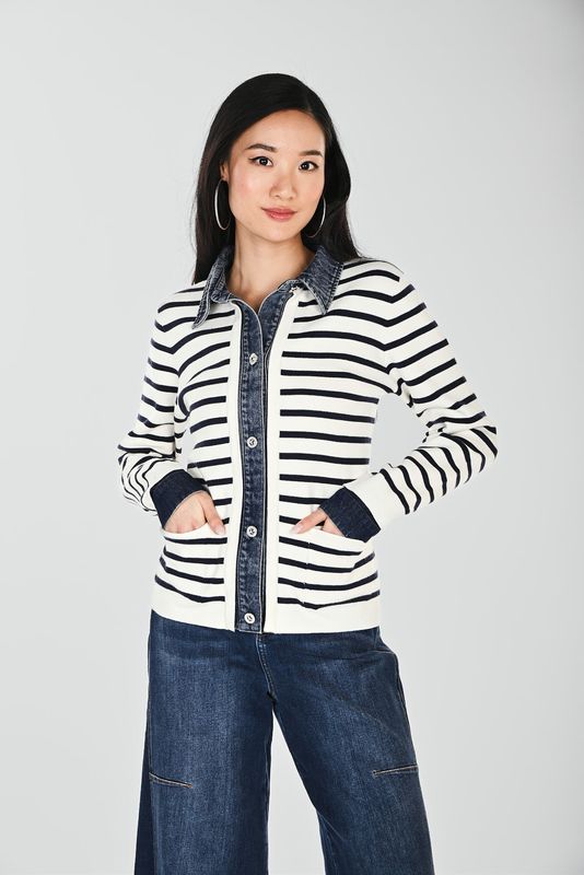 KNIT JACKET - WHITE/NAVY