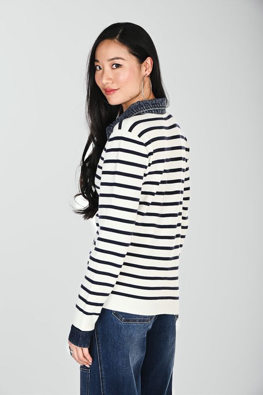 KNIT JACKET - WHITE/NAVY