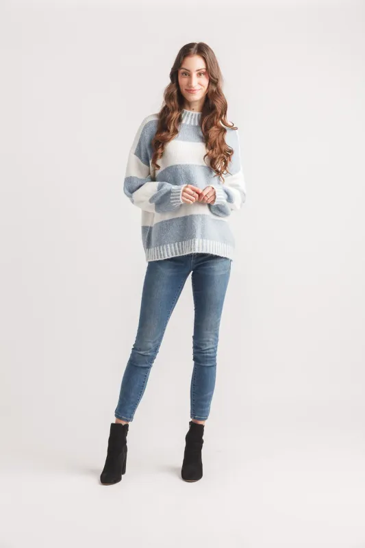 STRIPED MOCK NECK SWEATER