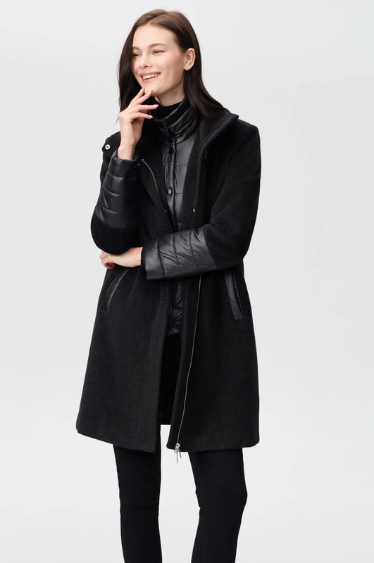 FAUX WOOL COAT W PUFF