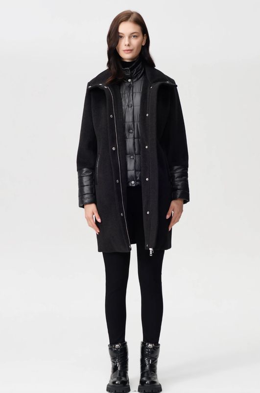 FAUX WOOL COAT W PUFF