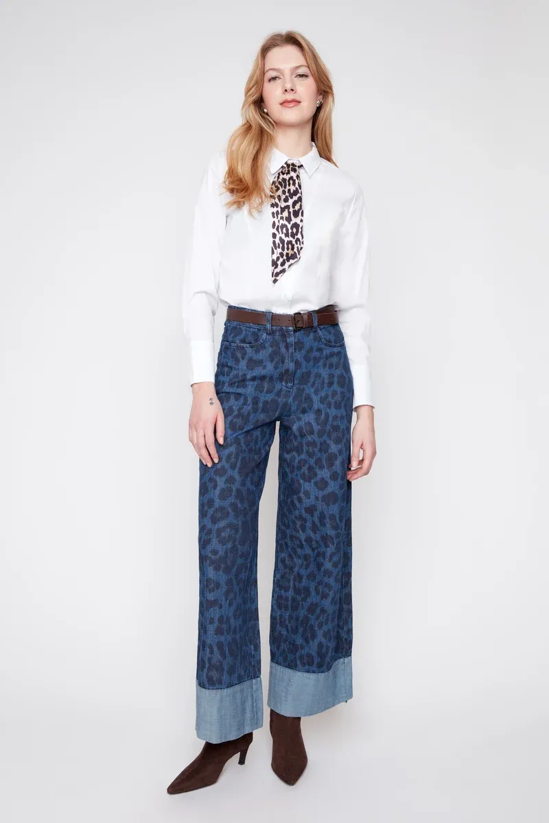 INDIGO LEOPARD DENIM PANT