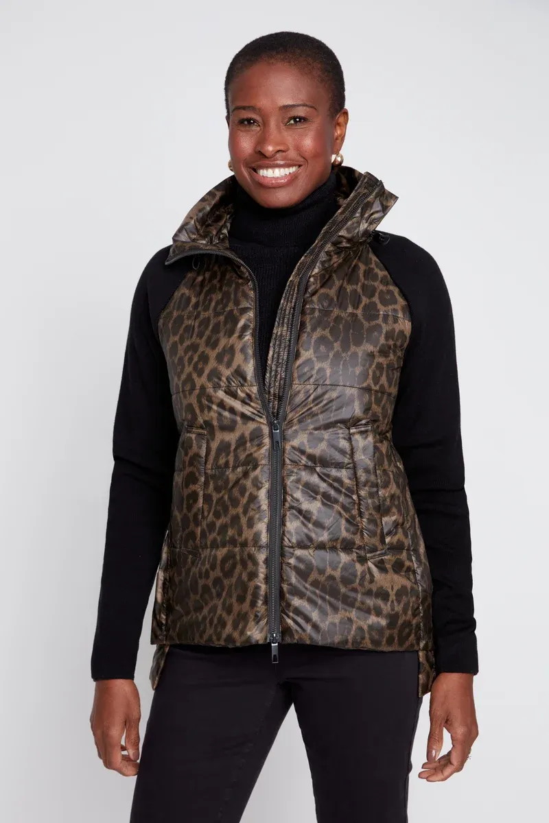 QUILTED JACKET WITH KNIT SLEEVES (LEOPARD)