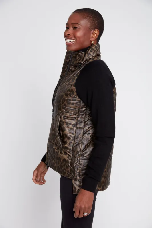 QUILTED JACKET WITH KNIT SLEEVES (LEOPARD)