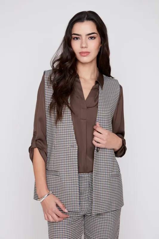 MINI HOUNDSTOOTH DROPPED ARMHOLE STRAIGHT VEST