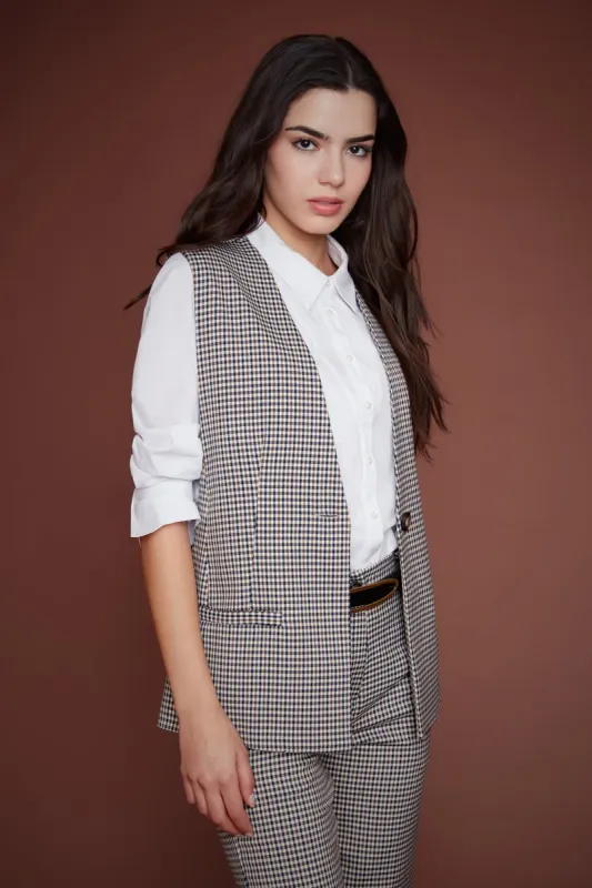 MINI HOUNDSTOOTH DROPPED ARMHOLE STRAIGHT VEST