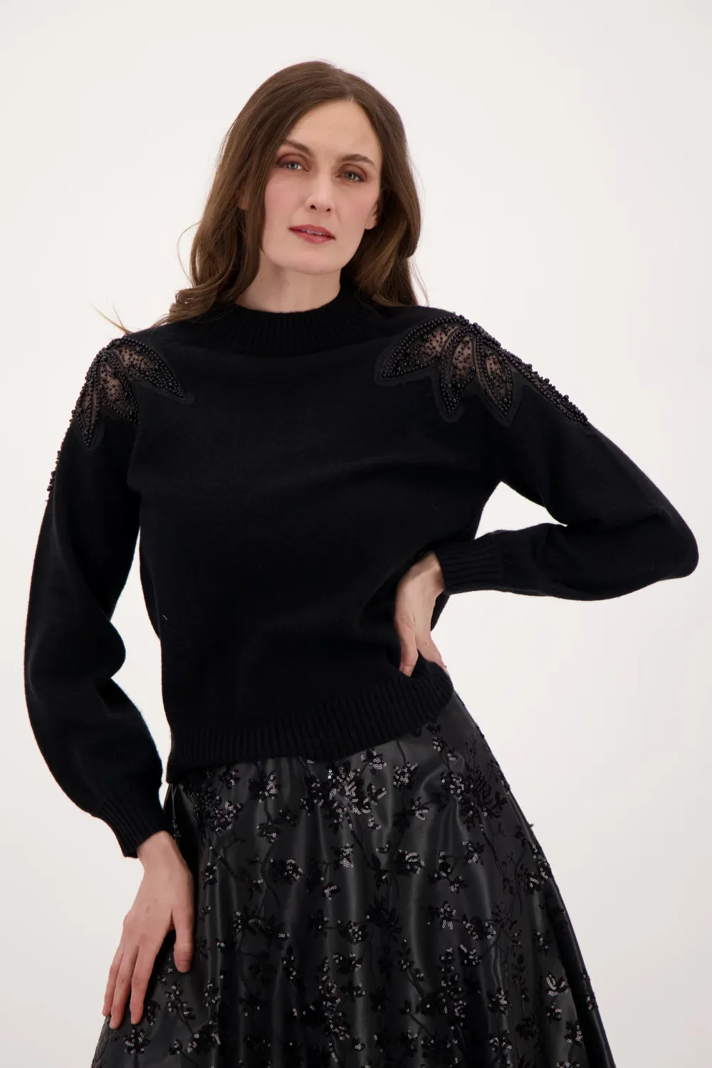 BEADED CHIFFON SWEATER