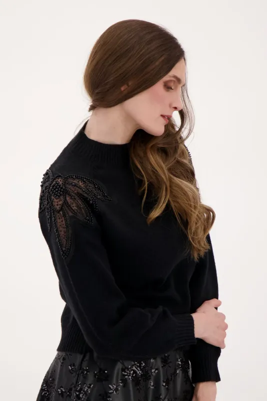 BEADED CHIFFON SWEATER
