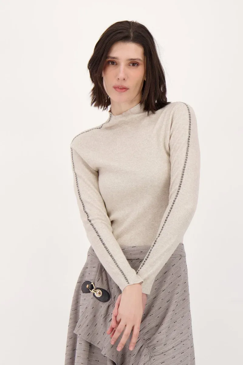 MOCK SWEATER W/ RHINESTONE DETAIL