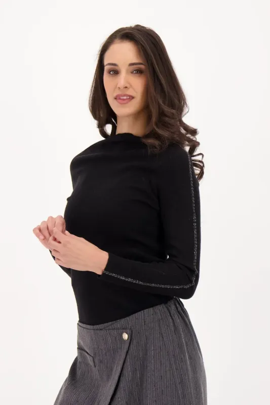 MOCK SWEATER W/ RHINESTONE DETAIL