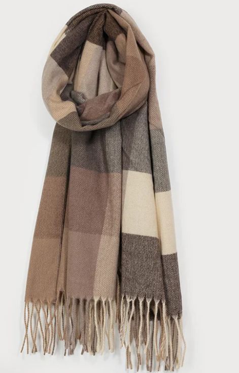 PLAID PATTERN SCARF BRN