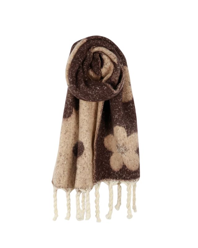 FLOWER PRT SCARF W/TASSELS