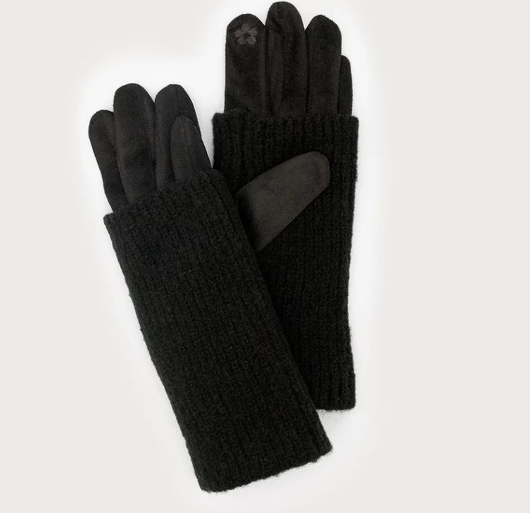 Ribbed Wrist faux suede gloves, Color: BLK