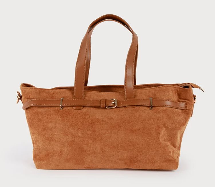 Faux suede bag with belt