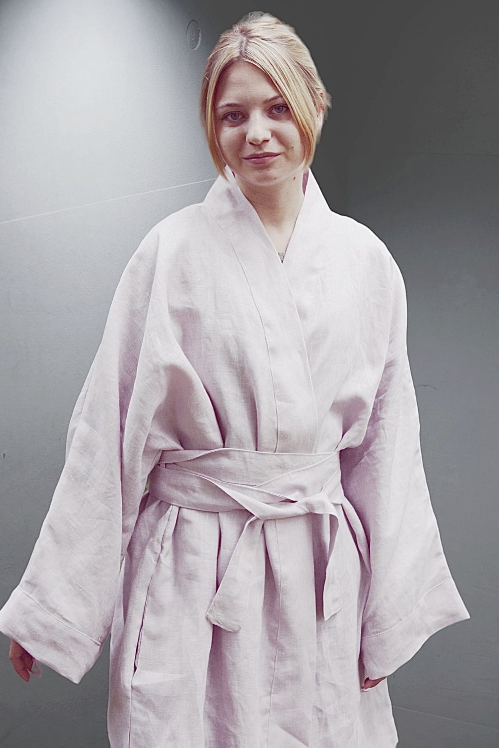 Kimono lniane Pudrowy Róż