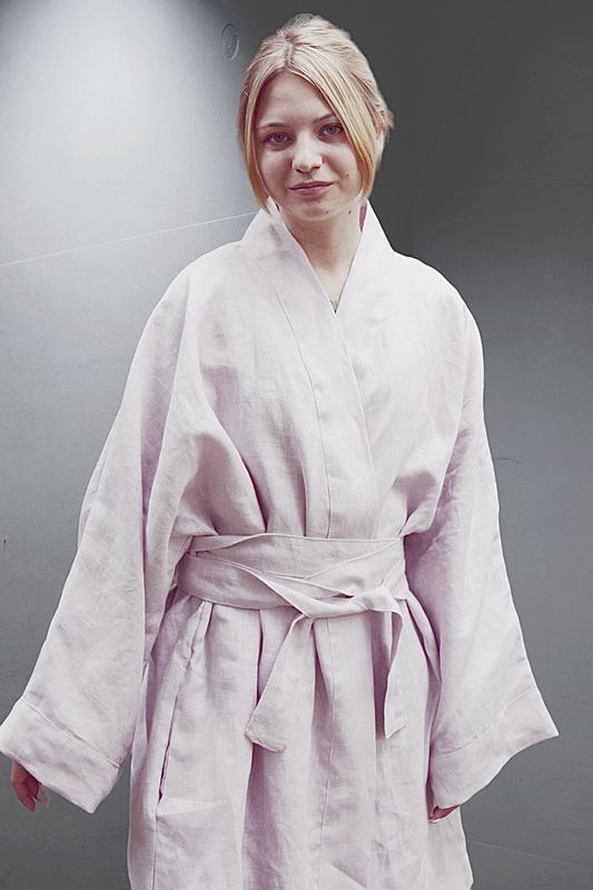 Kimono lniane Pudrowy Róż