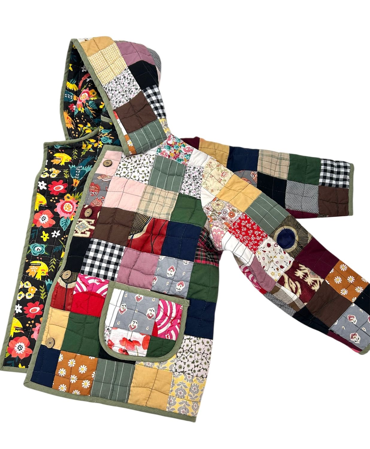 Kurtka patchworkowa pikowana z kapturem