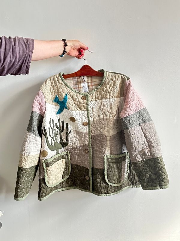 Kurtka patchworkowa lniana Leśna Toń