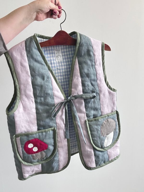 Kamizelka lniana, patchworkowa Jamnik z muchomorem