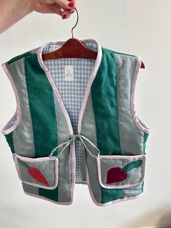 Kamizelka lniana, patchworkowa Jamnik z marchewką