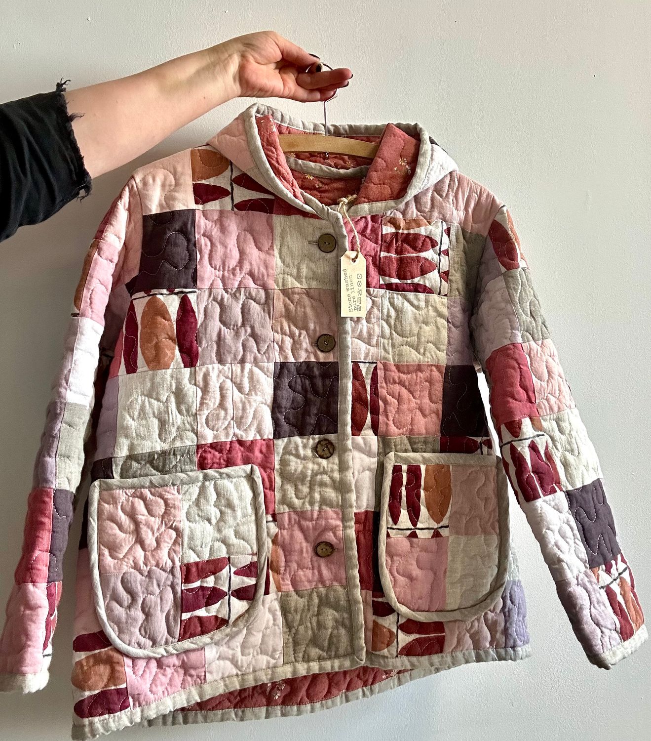 Kurtka patchworkowa lniana różowa